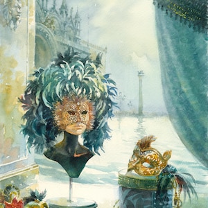 Venice Carnival Mask Art: Giclée Watercolor Print