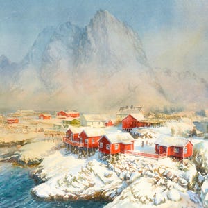 Lofoten Islands. Norway Watercolor Art Print. Norway wall art. Scandinavian decor. Large painting. Lofoten painting