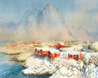 Lofoten Islands Norway Art Print: Scandinavian Watercolor Painting