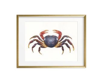 Crab Art Print. Watercolor Crab. Crab Wall Decor. Crab illustration. Crab home decor. Crab art work. Nautical wall Art. Nautical Kids room