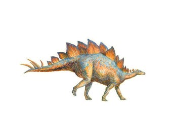 Aquarelprint Stegosaurus: kinderkamerdecoratie dinosaurus
