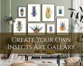 Custom Insects Set. Insects wall decor. Insects art print. Beetles art print. Bugs art print. Create Your Own Art Wall. Pick Your Own Prints