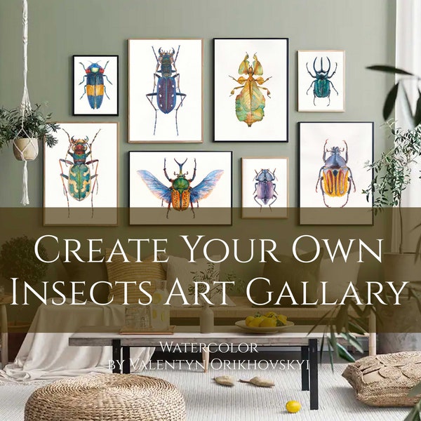 Custom Insects Set. Insects wall decor. Insects art print. Beetles art print. Bugs art print. Create Your Own Art Wall. Pick Your Own Prints