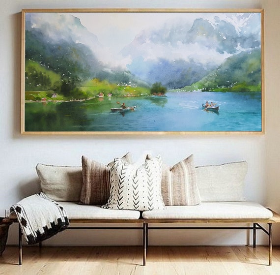 Norway Kayaking Watercolor Art Print: Scandinavian Nordic Landscape