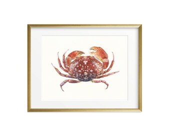 Red Crab Watercolor Art Print: Nautical Sea Life Giclée