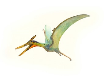 Pterodactyl Watercolor Art Print: Dinosaur Nursery Decor