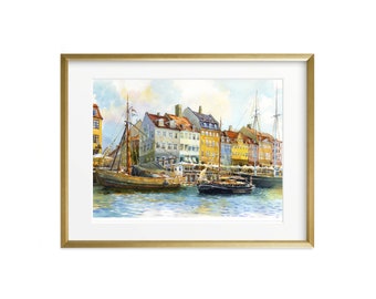 Copenhagen Nyhavn. Denmark. Watercolor Print from an original painting by OVS