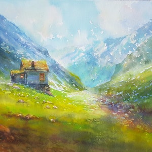 Norway Landscape Art Print from Watercolor painting. Norway wall art. Scandinavian Landscape. Nordic home decor. Nordic Mountain wall art