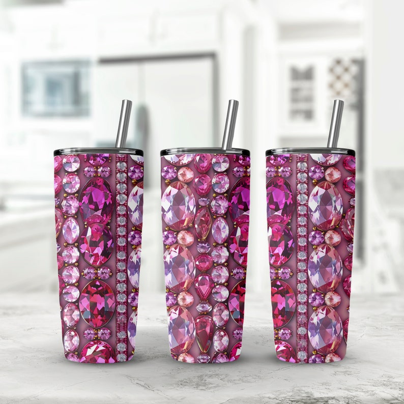 3D Seamless Jewels Sparkling Gems Pink Tumbler Wrap, Seamless