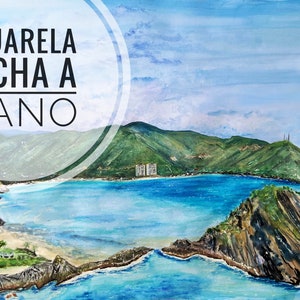 Bahía de Cata DIGITALE PRINTING Aragua Venezuela Mar Caribe Playa Acuarela pintada a Mano