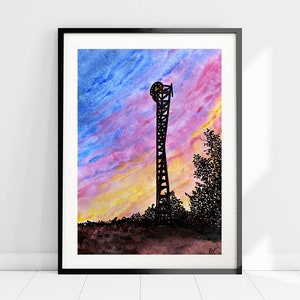 Reloj de la UCV Torre de Reloj Cuadro Caracas Venezuela Universidad Central de Venezuela Acuarela Watercolor Impresión Digital image 4