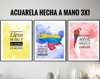 Mapa de Venezuela cuadro Set Printable Cuadro Guacamaya tropical Caracas Paisaje Venezolano Venezolana MAPA Regalo Zulia Salto Angel