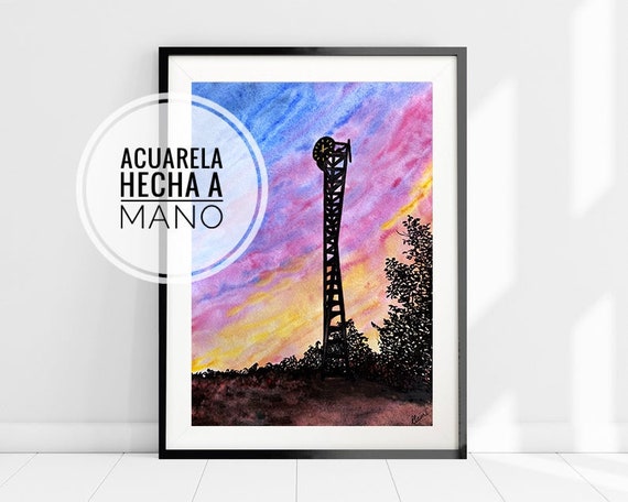 Reloj de la UCV Torre de Reloj Cuadro Caracas Venezuela Universidad Central de Venezuela Acuarela Watercolor Impresión Digital