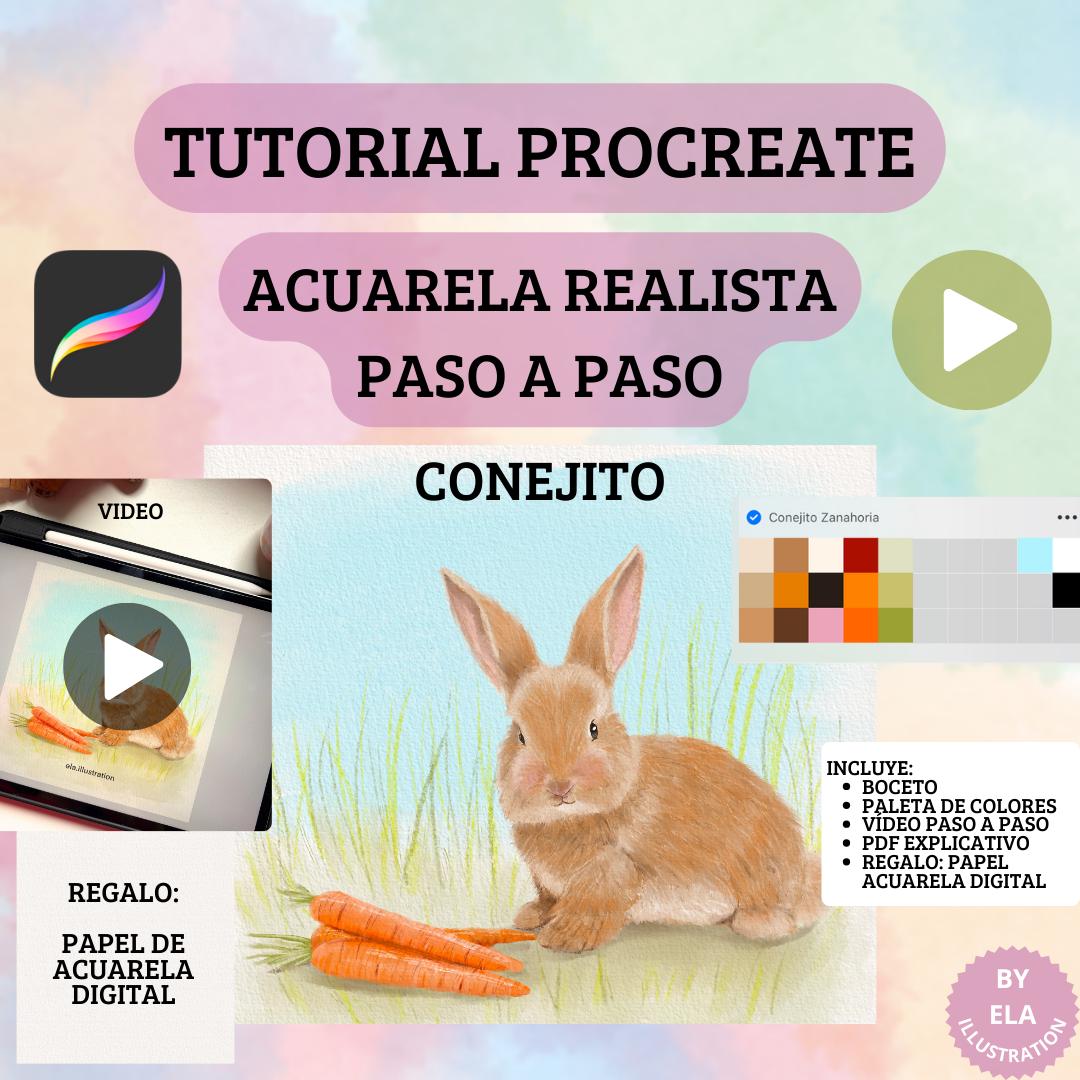 Tutorial Acuarela Realista en Procreate – Cómo Pintar un Adorable Conejito  – Video Curso Paso a Paso de Dibujo en Acuarela Digital