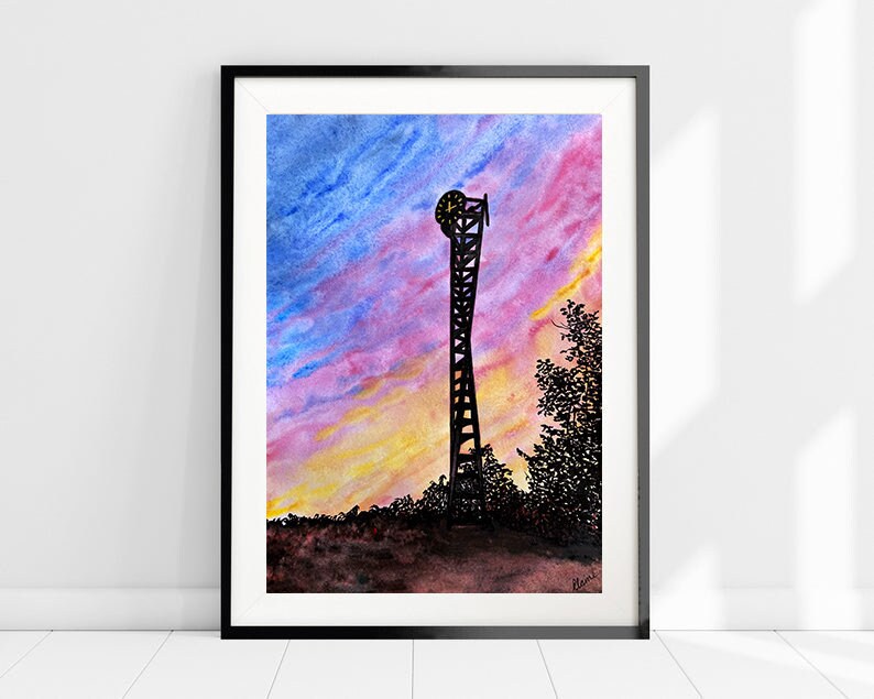 Reloj de la UCV Torre de Reloj Cuadro Caracas Venezuela Universidad Central de Venezuela Acuarela Watercolor Impresión Digital image 4