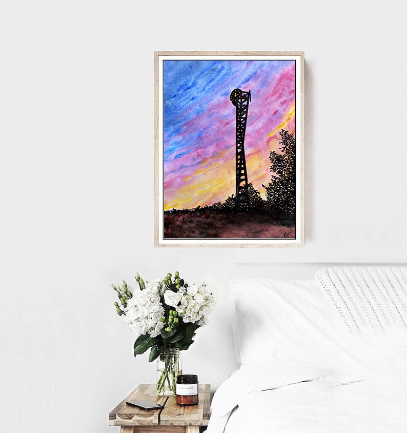 Reloj de la UCV Torre de Reloj Cuadro Caracas Venezuela Universidad Central de Venezuela Acuarela Watercolor Impresión Digital image 6