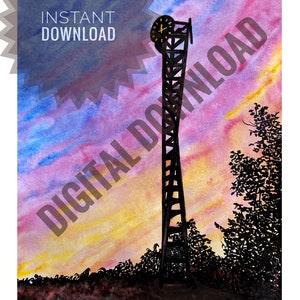Reloj de la UCV Torre de Reloj Cuadro Caracas Venezuela Universidad Central de Venezuela Acuarela Watercolor Impresión Digital image 10