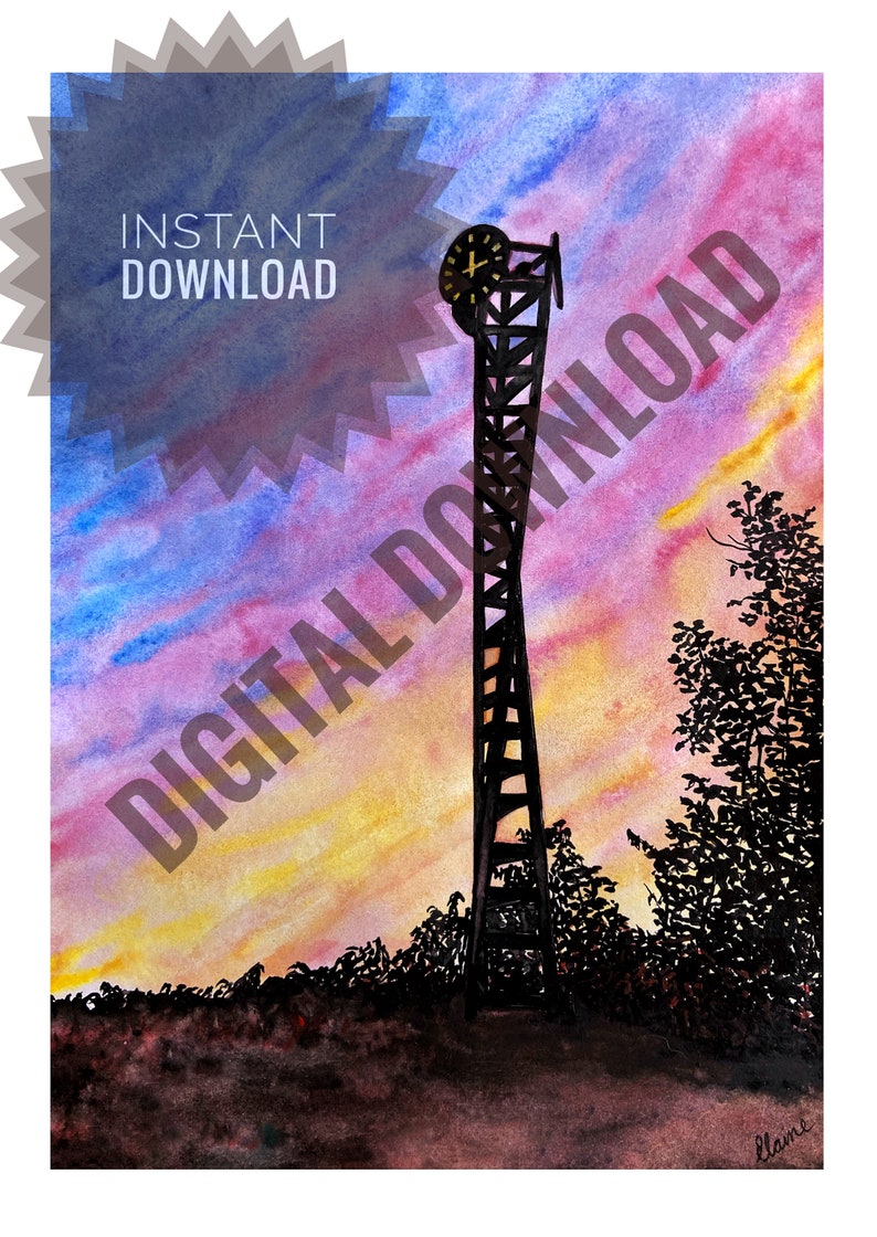 Reloj de la UCV Torre de Reloj Cuadro Caracas Venezuela Universidad Central de Venezuela Acuarela Watercolor Impresión Digital image 10