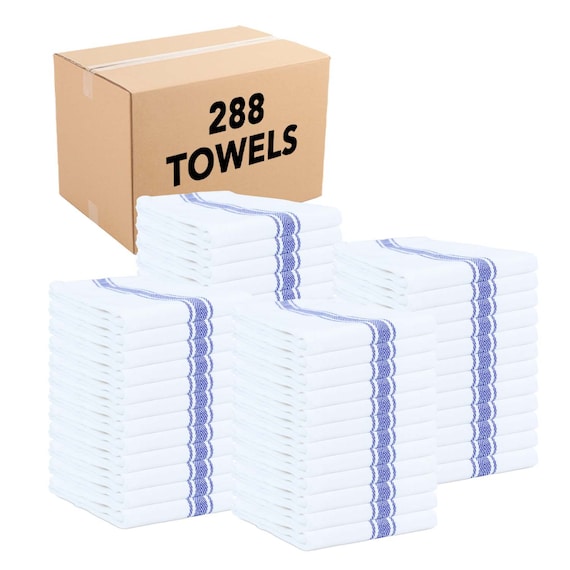 Bulk Case of 288 Striped Kitchen Tea Towels Herringbone Dish Towels 15 X 25  in Color Options Cotton Quick Drying Absorbent 