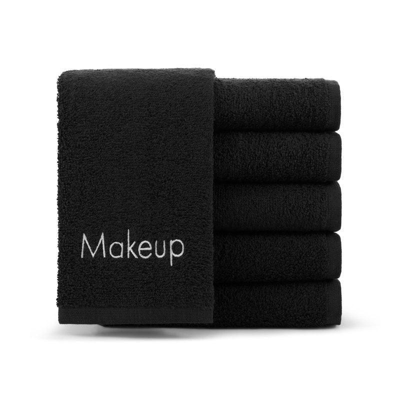 Cotton Makeup Removal Fingertip Towels Pack of 6 Embroidered, 100% Cotton, 11 x 17 , Color Options Black