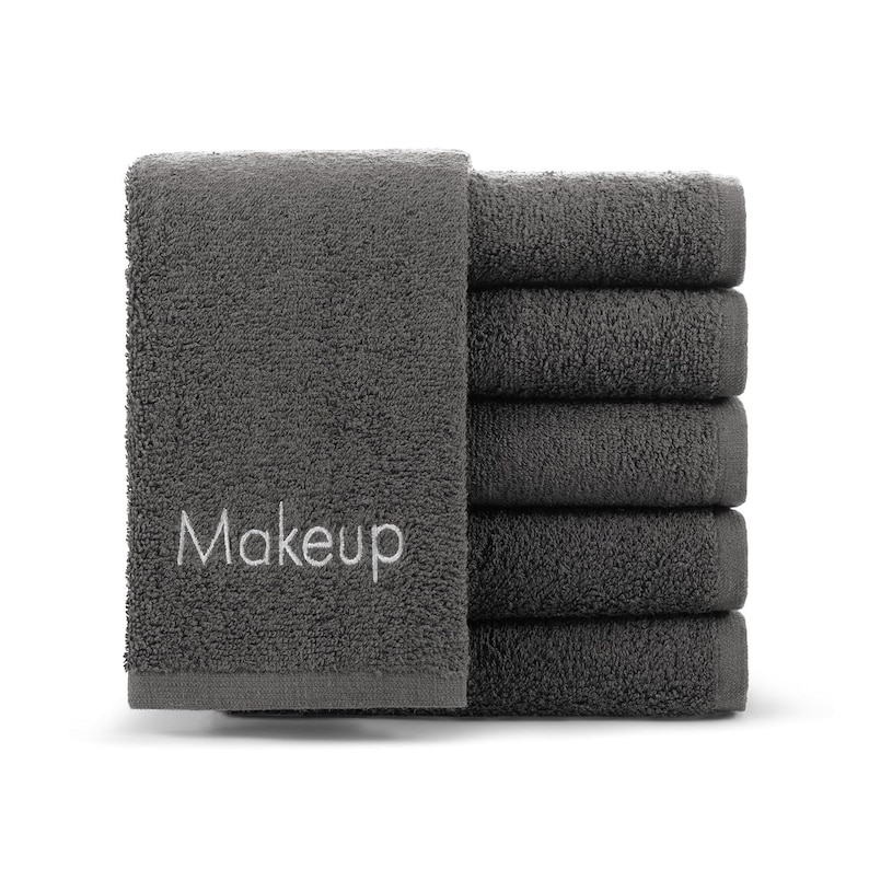 Cotton Makeup Removal Fingertip Towels Pack of 6 Embroidered, 100% Cotton, 11 x 17 , Color Options Grey