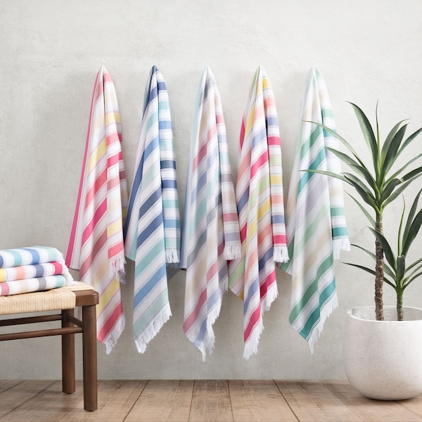 Sandfree Turkish Beach Towel - Extra Large 35 x 75 - Striped Color Options - Cotton Foldable Durable Towel or Blanket for Beach or Pool