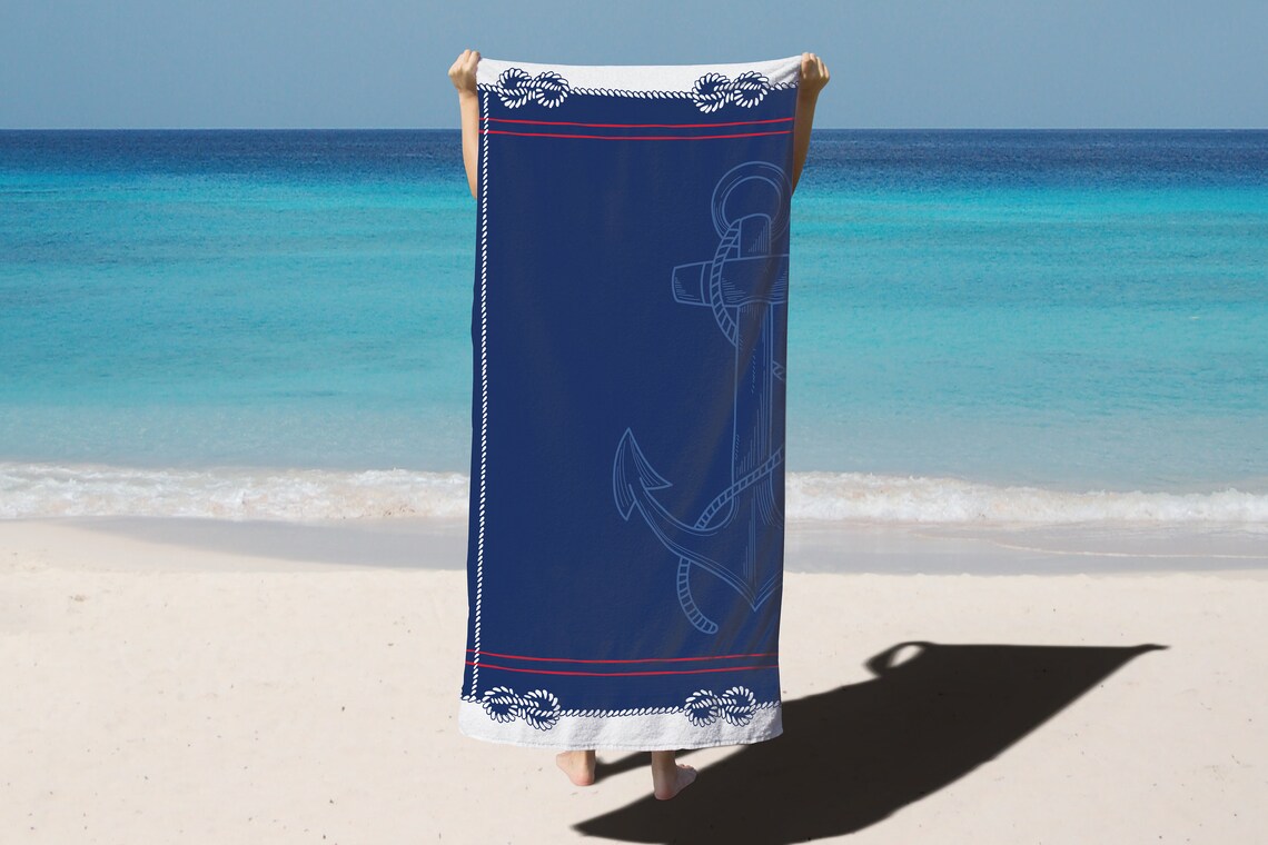 100 Cotton Velour Printed Beach Towel Anchor Design 30 x Etsy