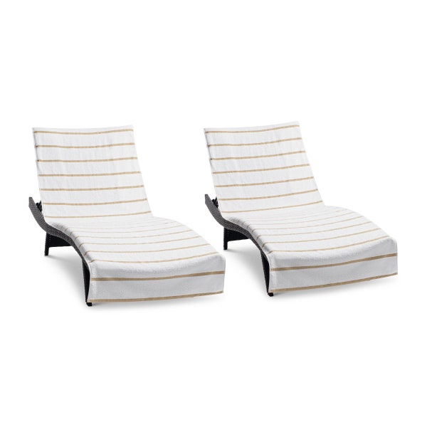 Extra Large 2 Pack of Beach Lounge Chair Towel Set With Top Fitted Pocket - 30x85, 2-Pack - Striped Color Options