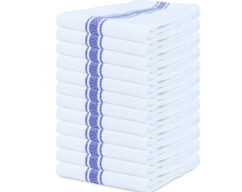 12 Pack of Striped Kitchen Tea Towels - Dish Towels - 15 x 25 in - Color Options - Cotton - Quick Drying - Absorbent - Herringbone