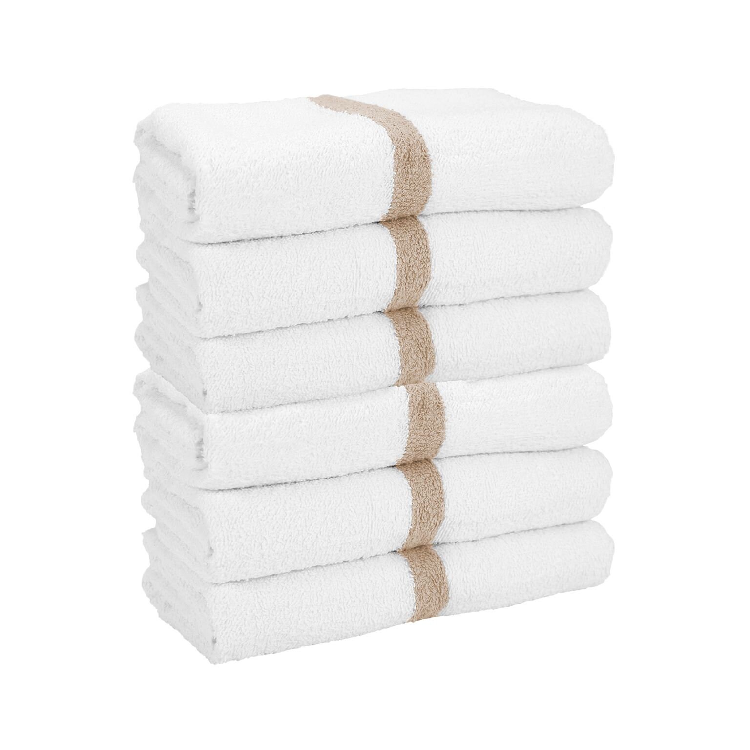 Arkwright Power Gym Bath Towels (6 Pack), 22x44 in., White with Blue Stripe, Soft Cotton, Size: 22 x 44