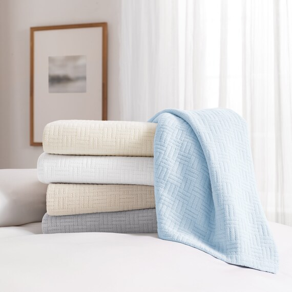 Basketweave cotton blanket sale