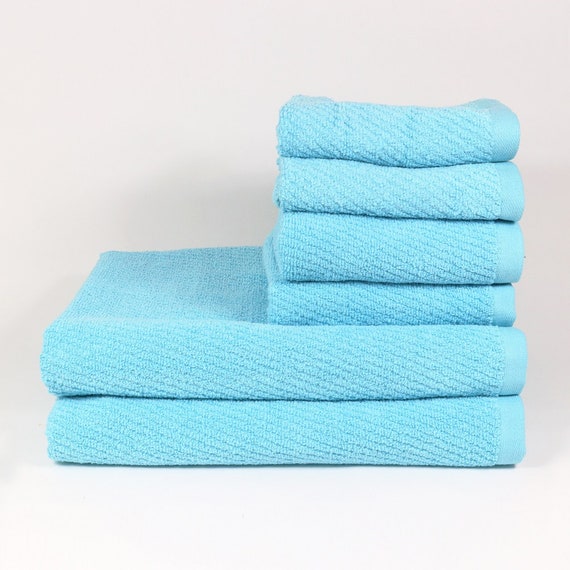 6 Piece Towel Set, 2 Teal Bath Towels, 2 Teal Hand Towels, 2 Teal