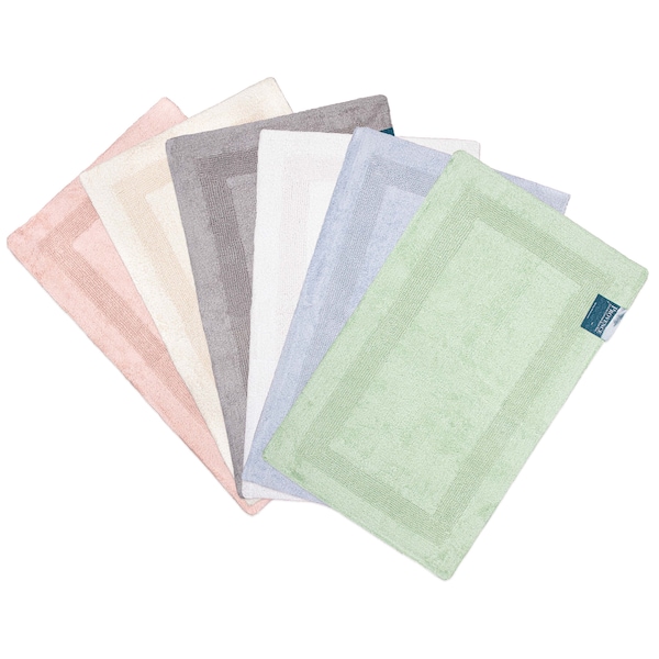 Bordered Bath Rug, Solid Color with a Decorative Border, Size and Color Options, Soft Premium Cotton Bathroom Mat