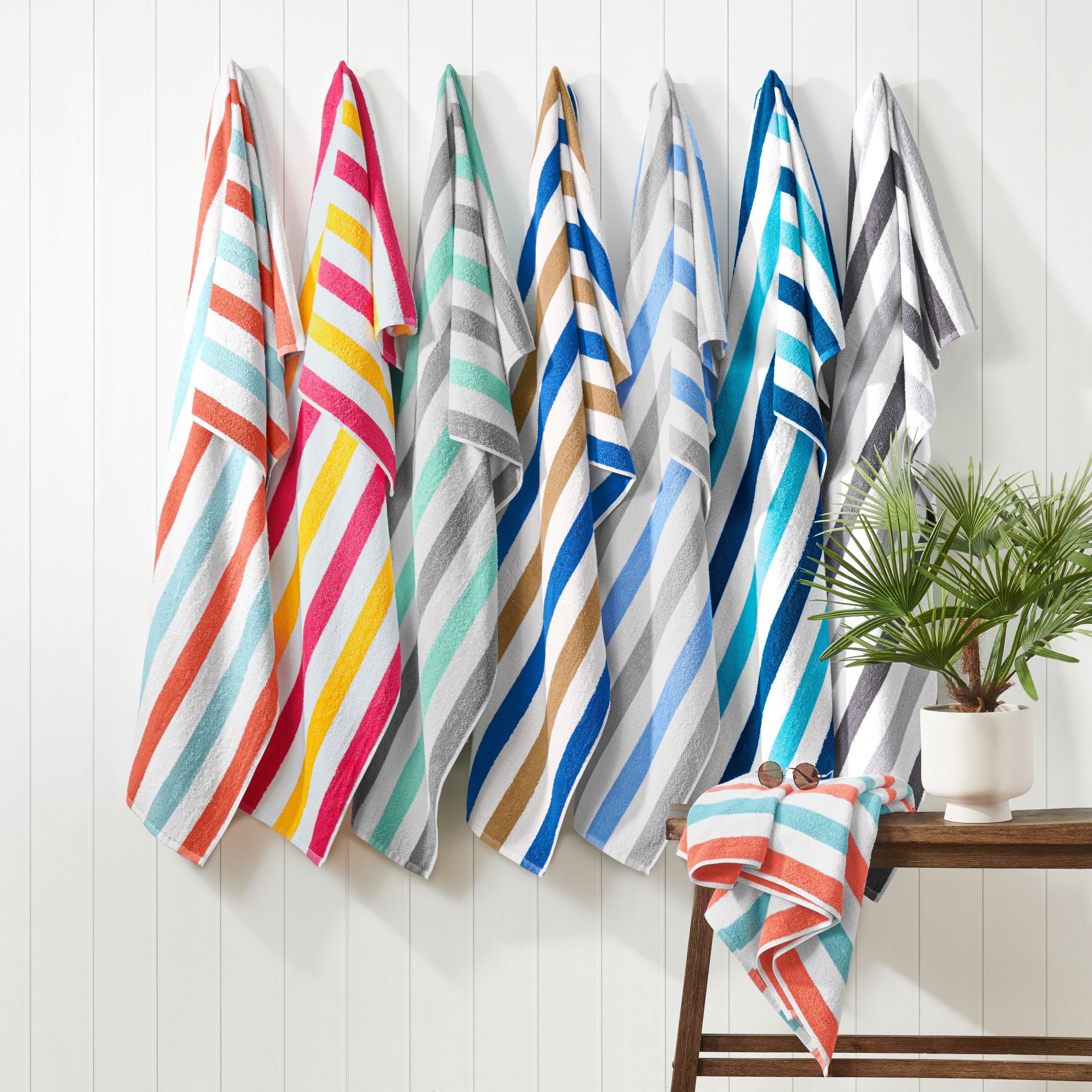 Cabana Striped 100% Cotton 4 Pack Beach Towel - 8 Set Case Pack