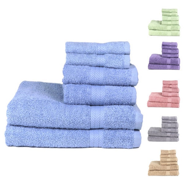 6 Piece 100% Cotton Chelsea Towel Set - Color Options - Bath Hand and Face Towels