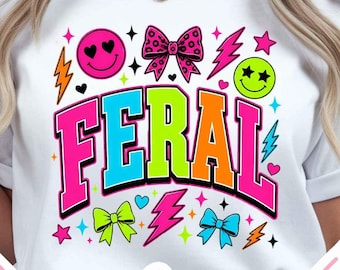 Design per t-shirt con grafica retrò neon e selvaggia, PNG, sublimazione, download digitale
