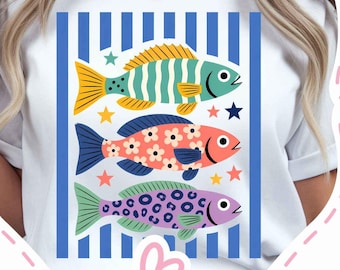 Colorful Fish Graphic,Preppy Fish Summer Beach Fishing Design, Trendy (Digital Download)