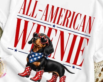 Red and White weenie preppy designs, funny 4th of July, hotdog png, patriotic duchshund