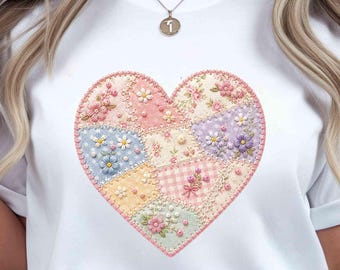 Floral Quilted patchwork heart png, Sublimation png, shirt graphic, girly png, digital download
