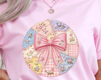 Patchwork Coquette Bow Png, Sublimation png, Girly Png, Retro Png, Trendy Png, T-Shirt Design, Instant Digital Download Png, DTF
