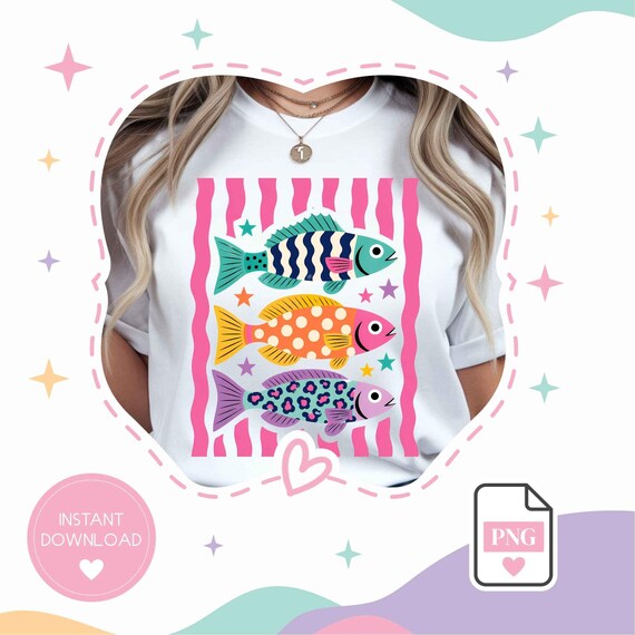 Preppy Summer Stripes png, Coastal Fish PNG, Summer Beach png, Preppy Fish png, Colorful Fish png, Beach Stripes png, Digital Download