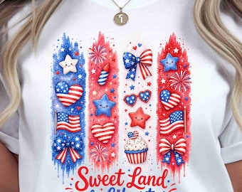 Sweet land of liberty PNG, 4th of July shirt design, sublimation brushstroke, digital download