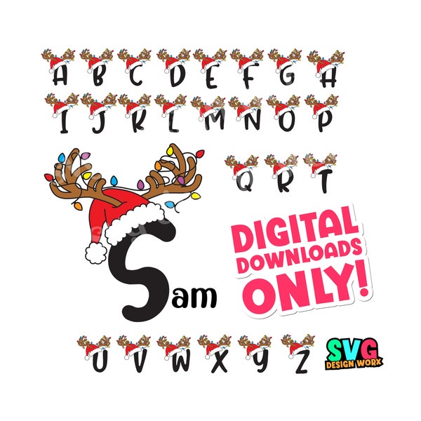 Christmas Alphabet SVG Bundle, SVG for Cricut, A-Z Letters Monogram svg, Personalised Christmas Gifts, png Sublimation, Santa hat,Reindeer
