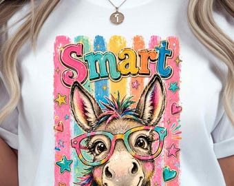 Smart Donkey PNG, Funny Animal Meme Design, Smart Ass png, Preppy Stripes, Girly Kid Trendy Shirt Design Png