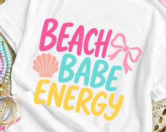 Beach Babe Energy png, Preppy Summer PNG, Retro Sunshine Beach Design, Girly Varsity Summer PNG, Pastel Summer Vibes Graphic, Trendy  png