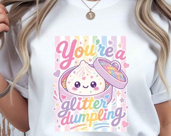 Glitter Dumpling PNG, Girly Floral Kid Design, Trendy PNG, Sublimation Rainbow Stripes (Digital Download)