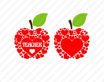 Teacher apple with hearts clipart, teacher appreciation svg, PNG, Cut files, cricut, sublimation files,heart svg, instant download vector