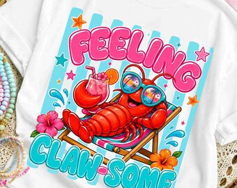 Funny Lobster Summer PNG, Striped Coastal Vacation Design (Digital Download)