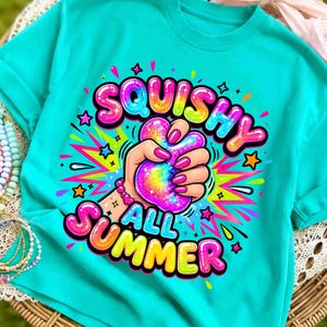 Squishy All Summer PNG, färgglad barntröjadesign (digital nedladdning)