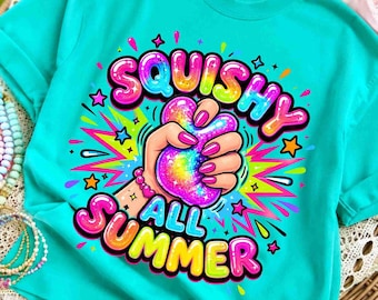 Squishy All Summer PNG, Colorful Kids Shirt Design (Digital Download)